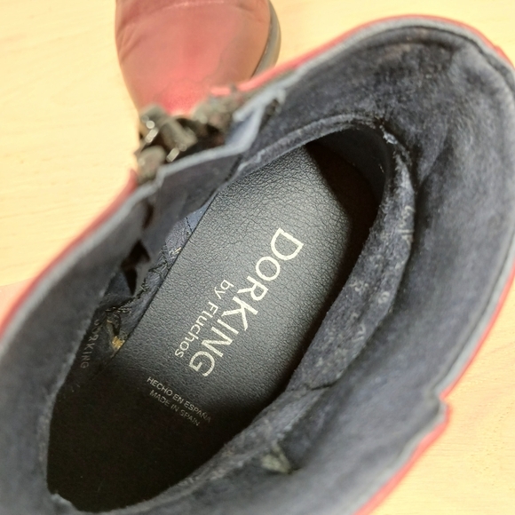 Dorking by Fluchos Red Leather Ankle Boots Buckle Strap Block Heel - Picture 13 of 15